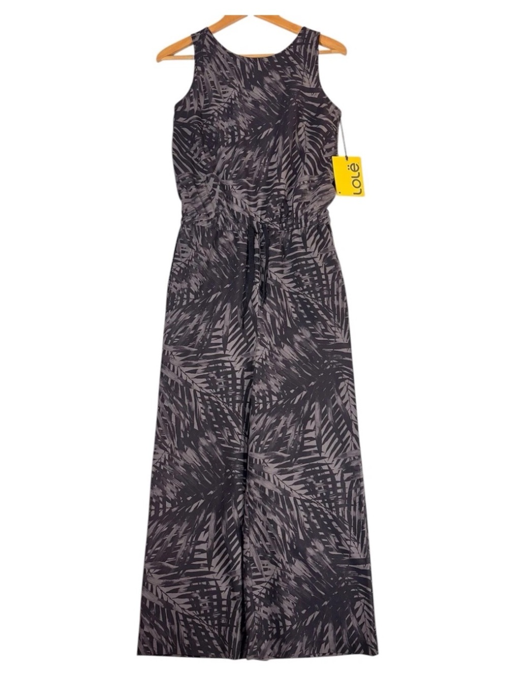 NEW! Lole Siobhan 1 Piece Jumpsuit Size XS Black Jungle Palm Resort Vacay Beachy